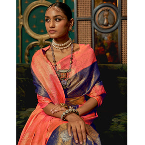 Blue Woven Art Silk Saree With Tassels