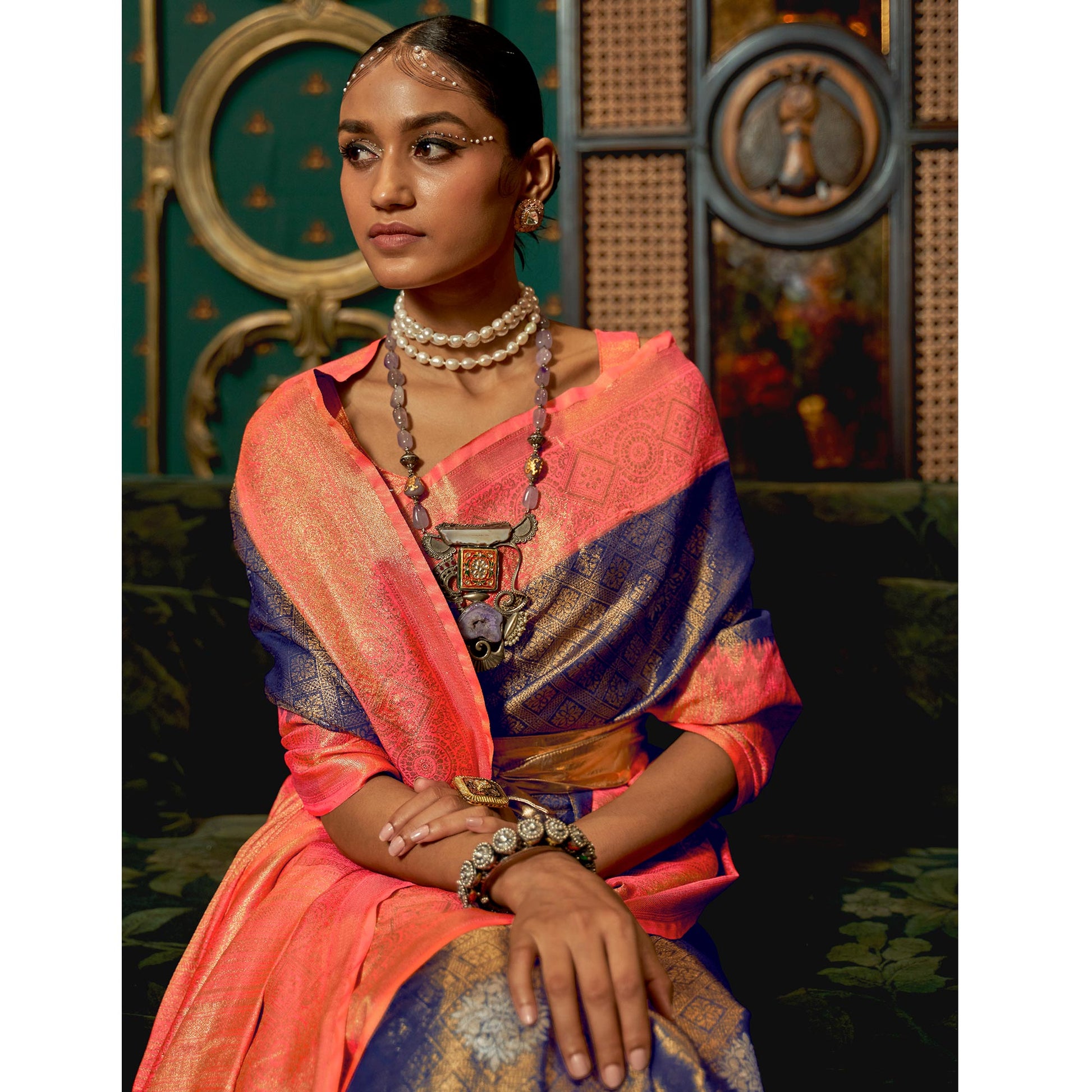 Blue Woven Art Silk Saree With Tassels