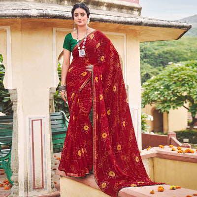 Maroon Printed Chiffon Saree
