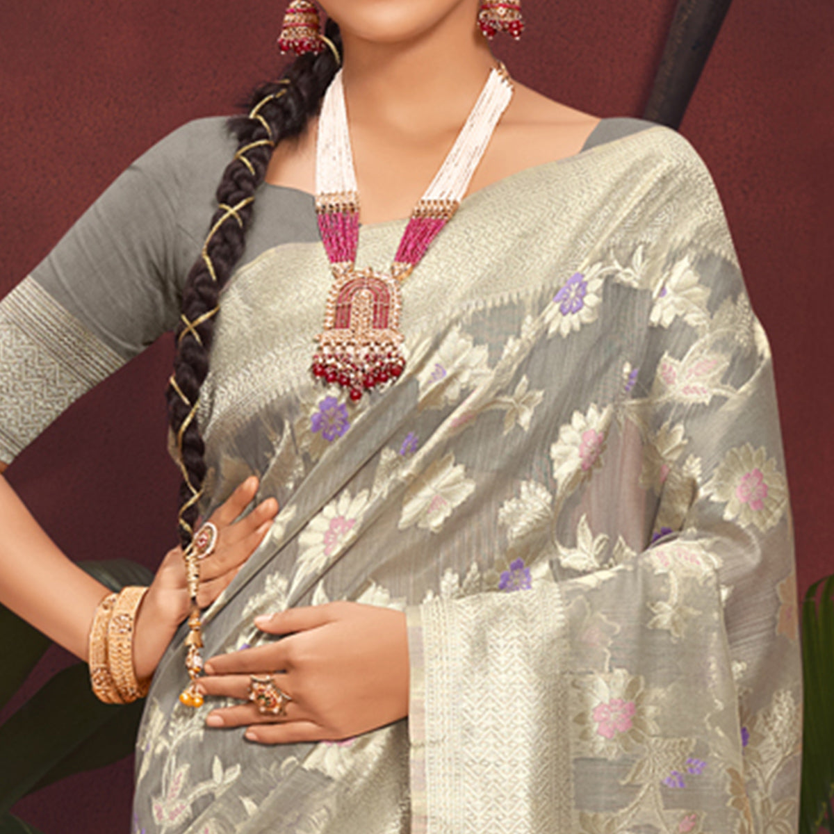 b-grey-floral-woven-art-silk-saree