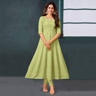 green-chikankari-work-aanarkali-style-rayon-kurti