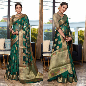 a-green-floral-woven-organza-saree