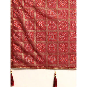 Maroon Bandhani Foil Printed Zomato Saree With Tassels