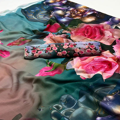 Multicolor Digital Floral Printed Georgette Saree