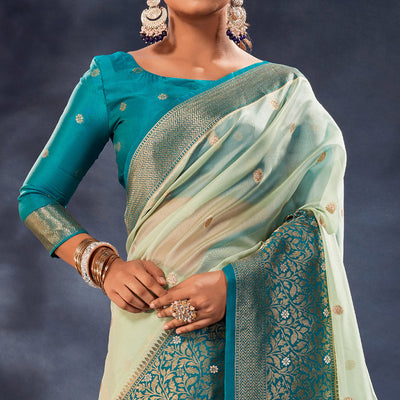 Light Green Woven Organza Saree