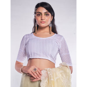 Light Yellow Floral Embroidered Organza Saree