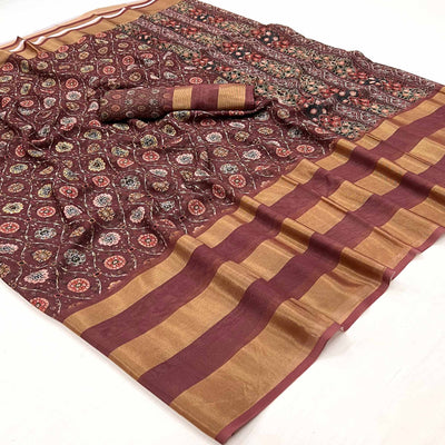 Mauve Digital Floral Printed Viscose Saree