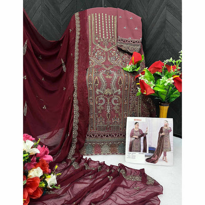 Mauve Embroidered Georgette Semi Stitched Pakistani Suit