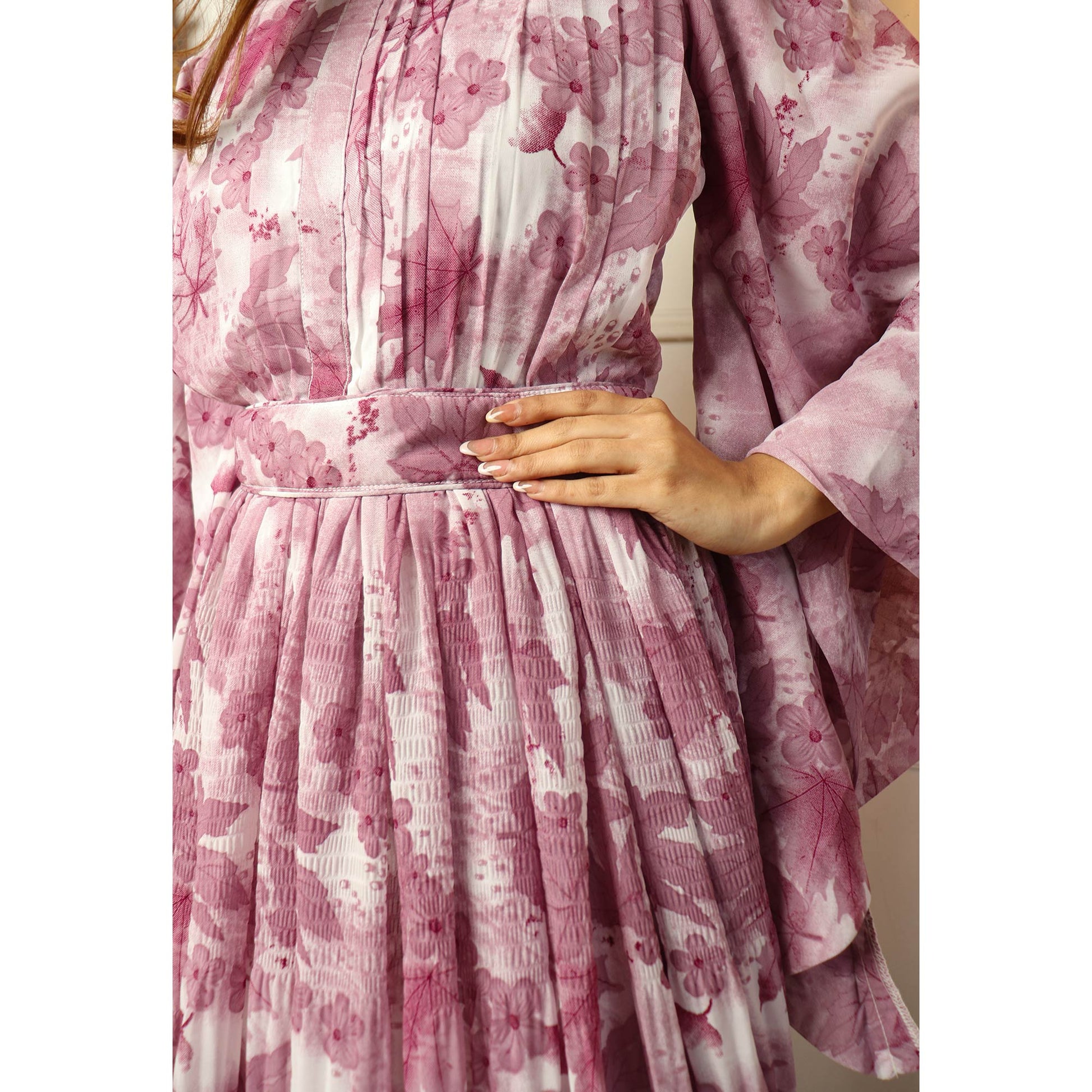 Mauve Floral Printed Georgette Gown