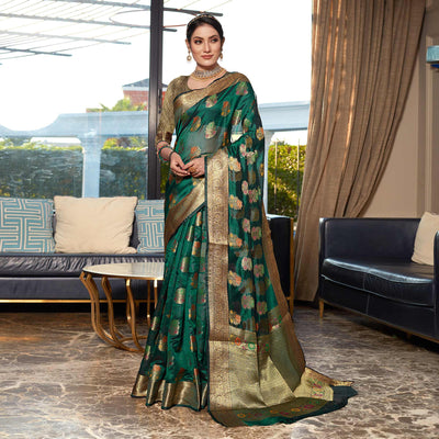 a-green-floral-woven-organza-saree