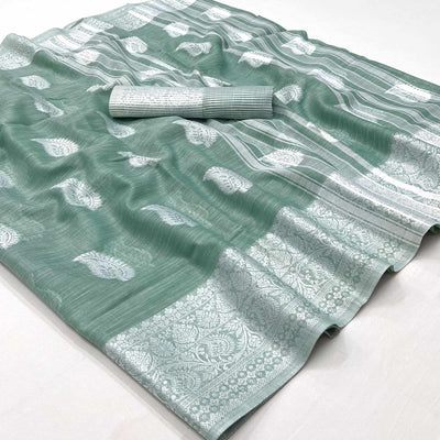 green-woven-linen-saree-3