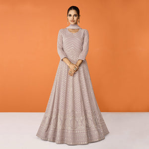Dusty Rose Pink Sequins Embroidered Georgette Semi Stitched Anarkali Suit