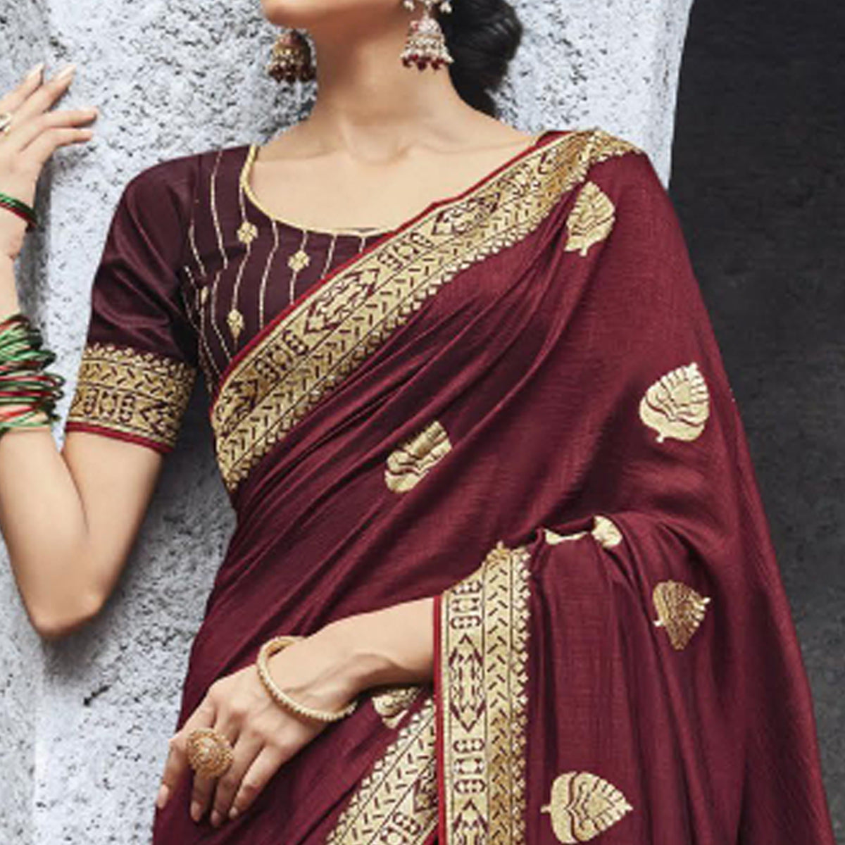 Maroon Woven Vichitra Silk Saree With Tassels