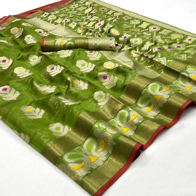 green-woven-jacquard-saree