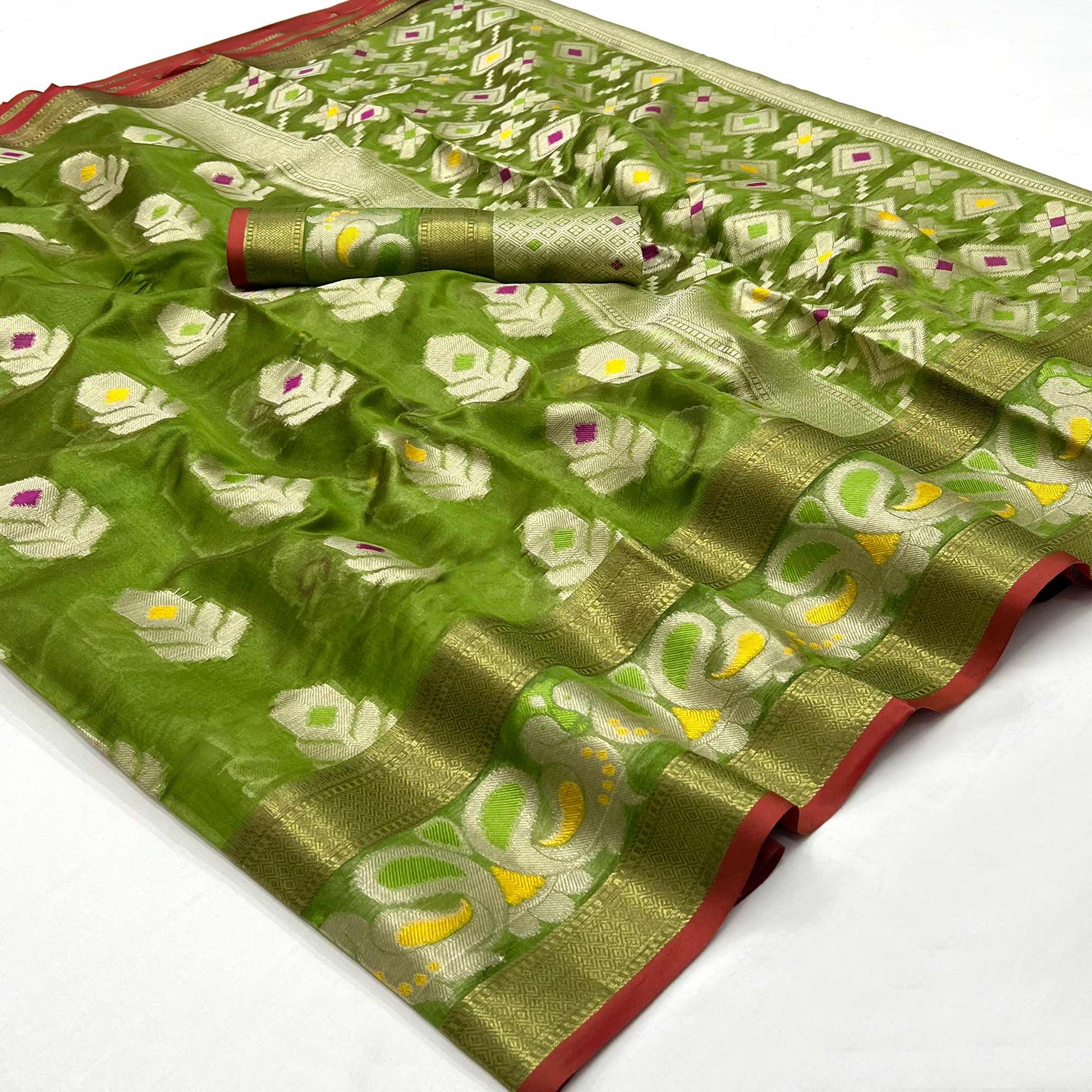 green-woven-jacquard-saree