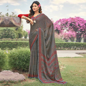 Grey Printed Chiffon Saree