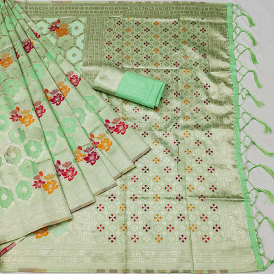 green-woven-jacquard-saree-with-tassels-2