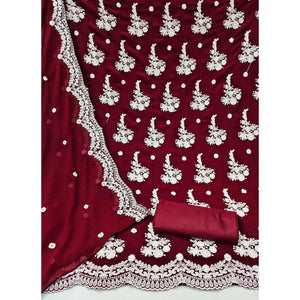 Maroon Floral Embroidered Georgette Dress Material
