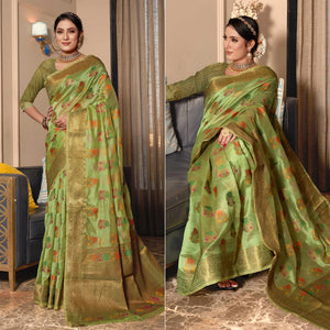 b-green-floral-woven-organza-saree
