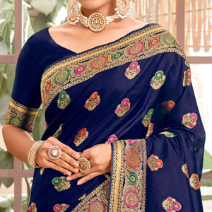 Blue Woven Art Silk Saree