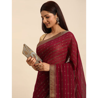 Maroon Foil Printed Zomato Saree