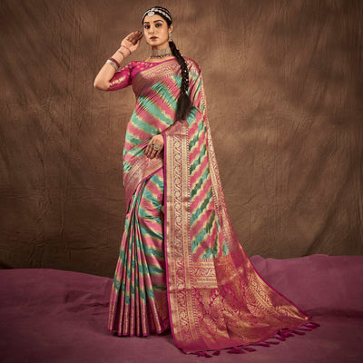 green-pink-woven-art-silk-saree