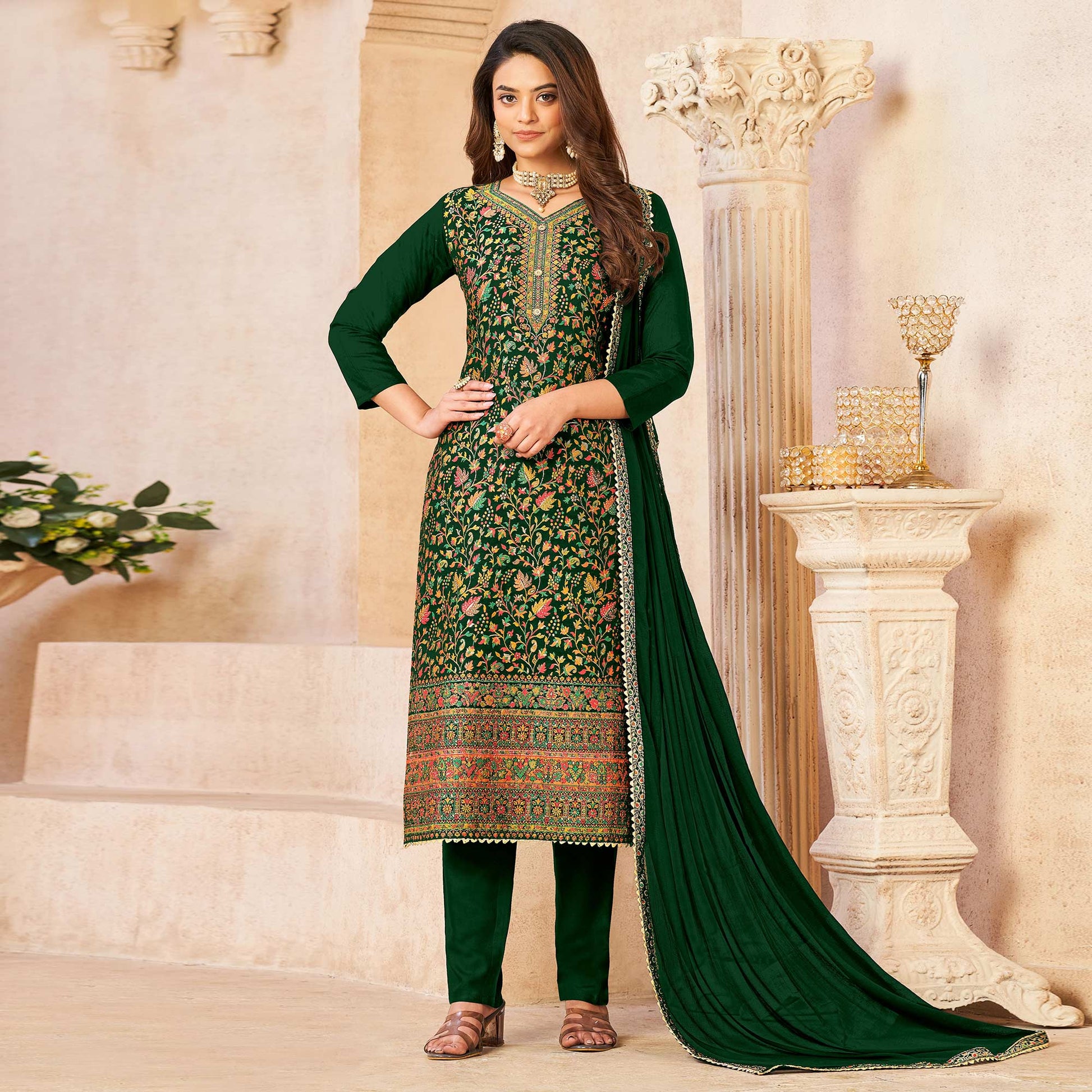 green-woven-dola-silk-suit