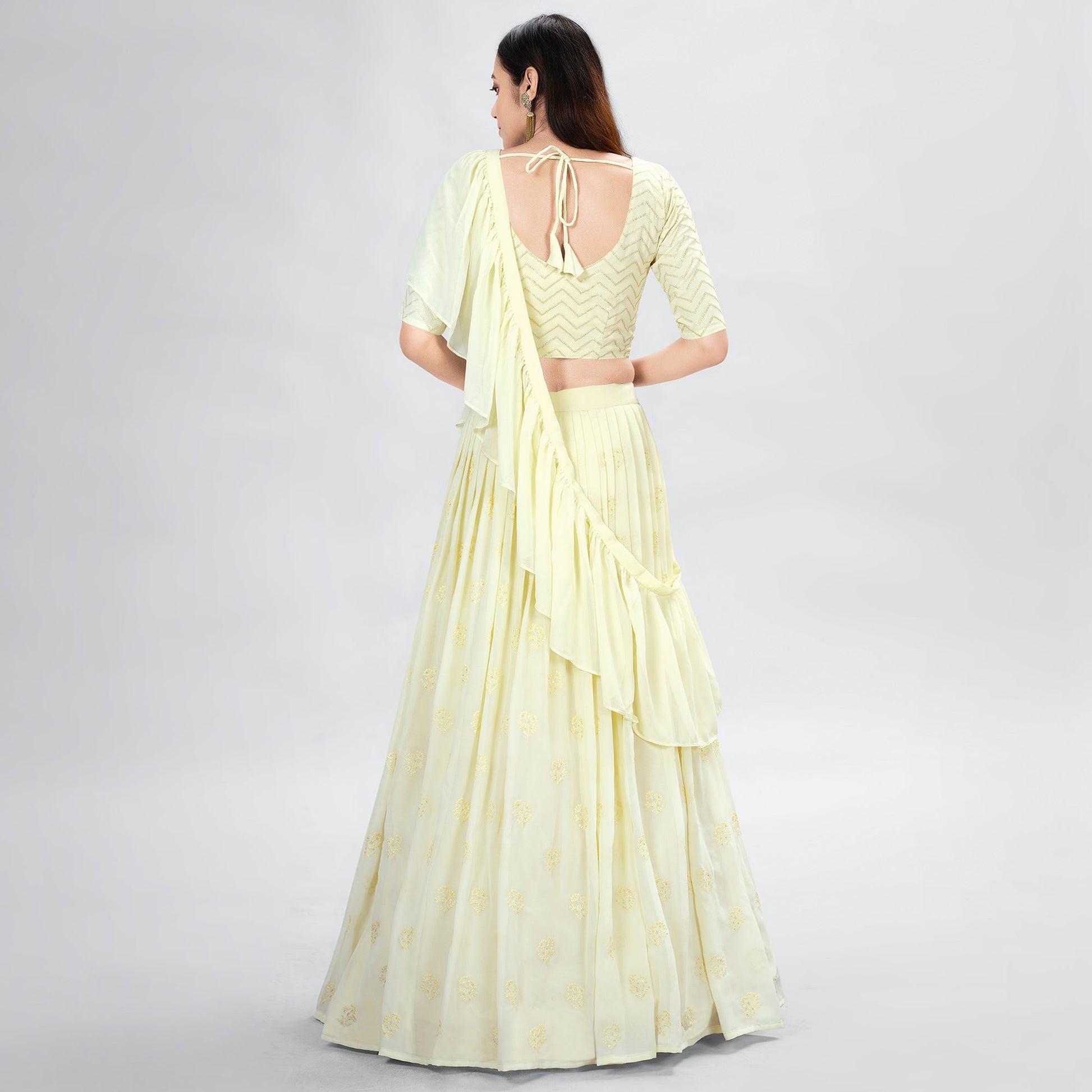 Cream Embroidered Georgette Lehenga Choli