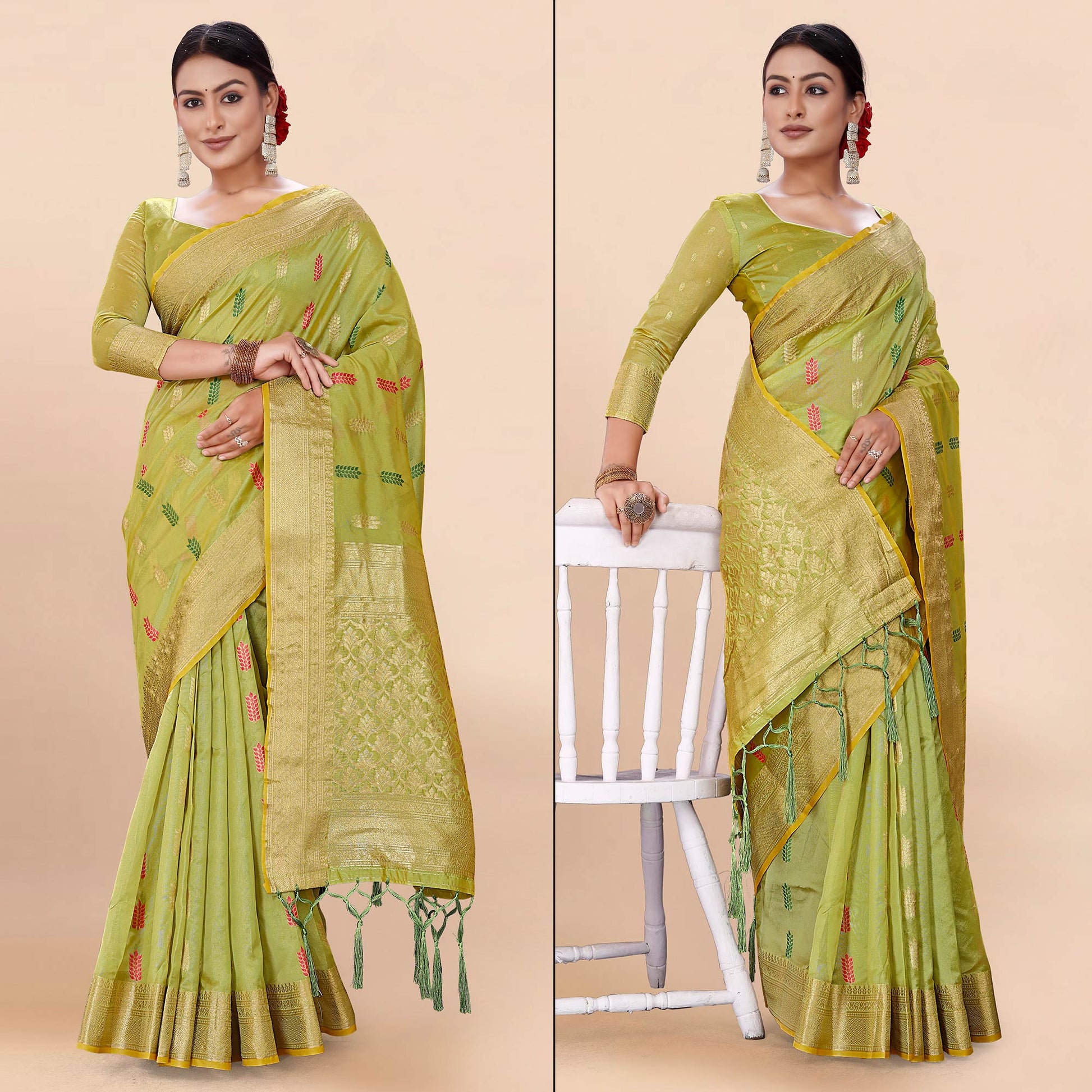 green-woven-organza-saree-with-tassels-9