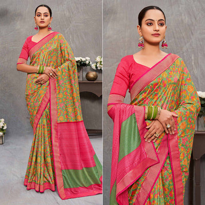 green-floral-printed-tussar-silk-saree-1