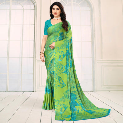 green-printed-georgette-saree-2