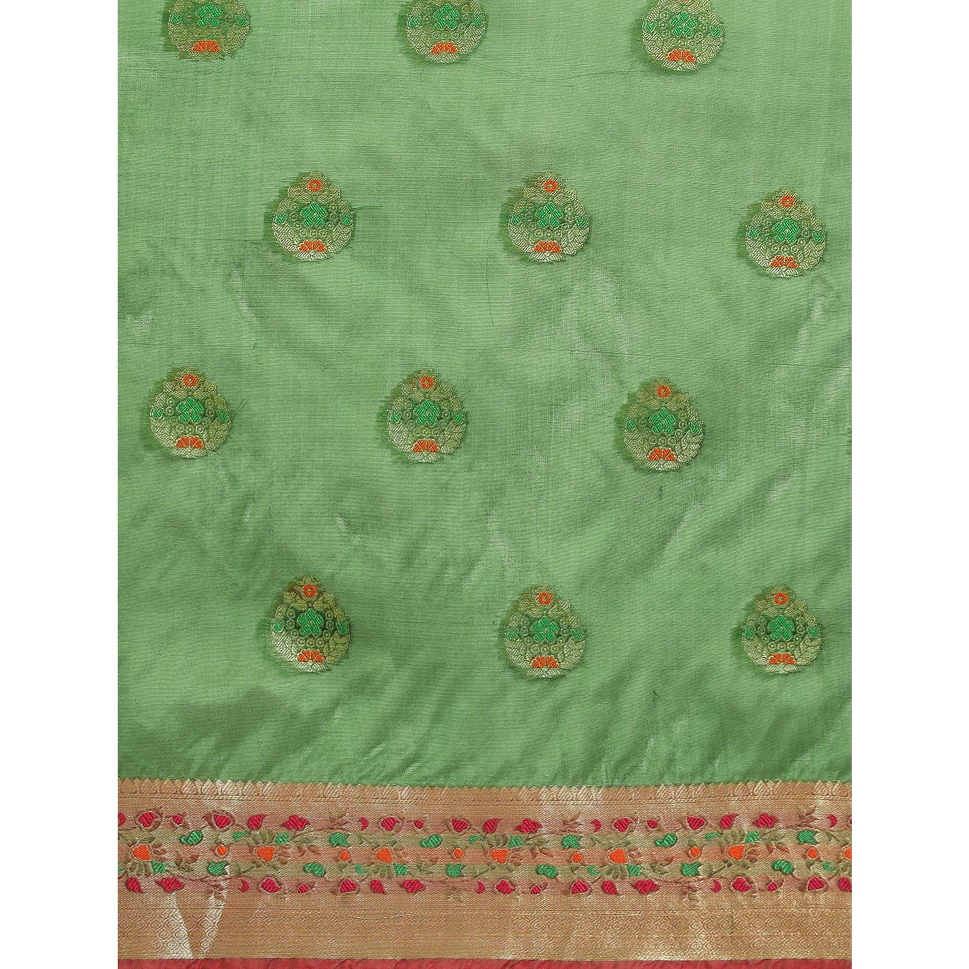 Mehendi Woven Organza Saree