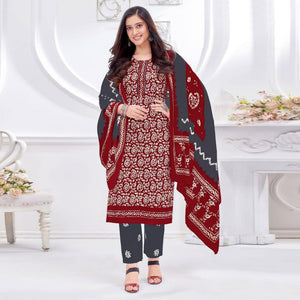 Maroon Printed Cotton Suit