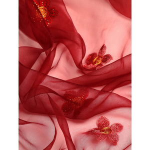 Maroon Floral Embroidered Organza Saree