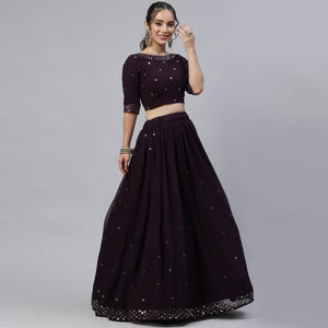 Dark Purple Sequins Embroidered Georgette Lehenga Choli
