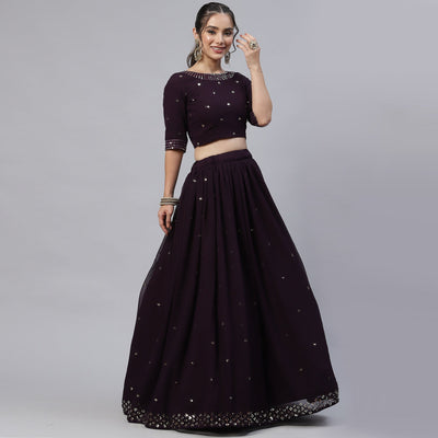 Dark Purple Sequins Embroidered Georgette Lehenga Choli