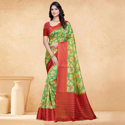 green-floral-digital-printed-tussar-silk-saare