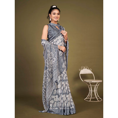 grey-floral-printed-jute-saree-with-tassels
