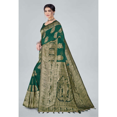 green-woven-organza-saree-with-tassels-4