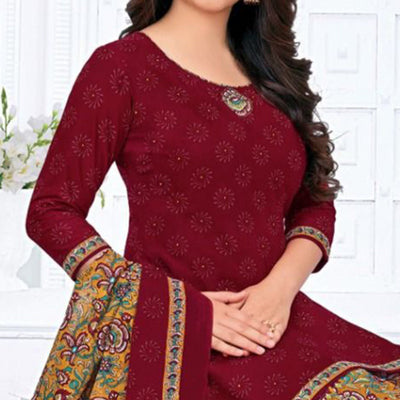 Maroon Printed Crepe Patiala Dress Material