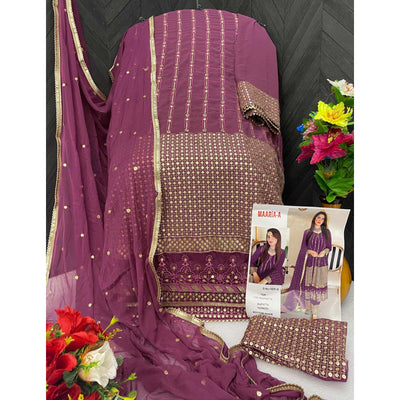 Mauve Sequins Embroidered Georgette Pakistani Suit