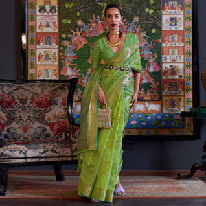 1-green-woven-organza-saree-with-tassels