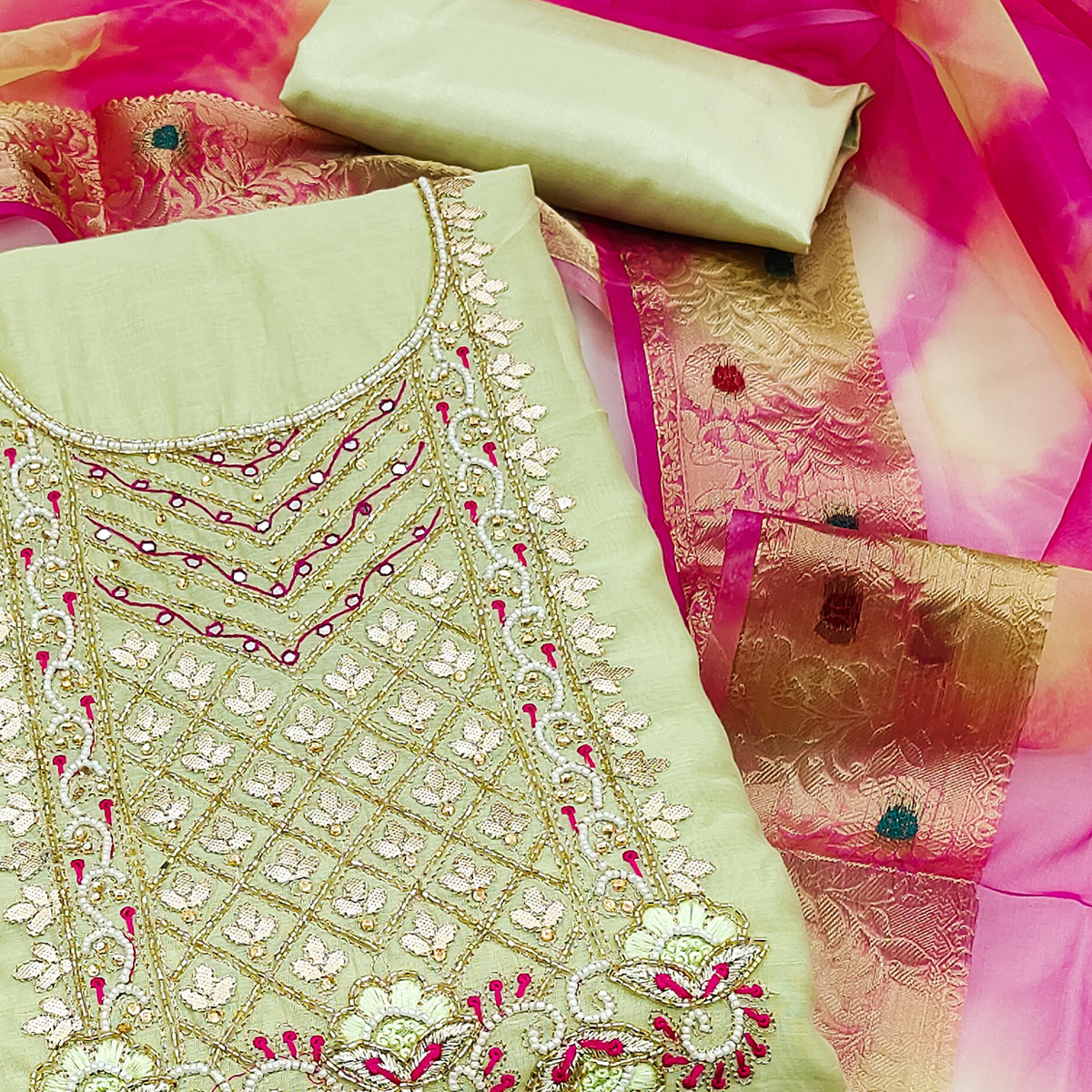 green-handwork-modal-dress-material