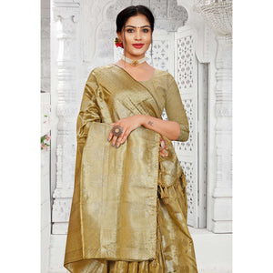 Mehendi Green Floral Woven Organza Saree With Tassels