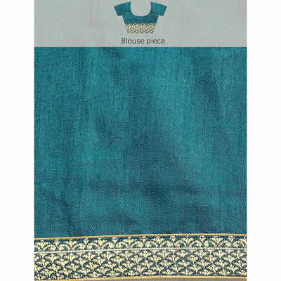 Blue Solid Vichitra Silk Saree With Fancy Border