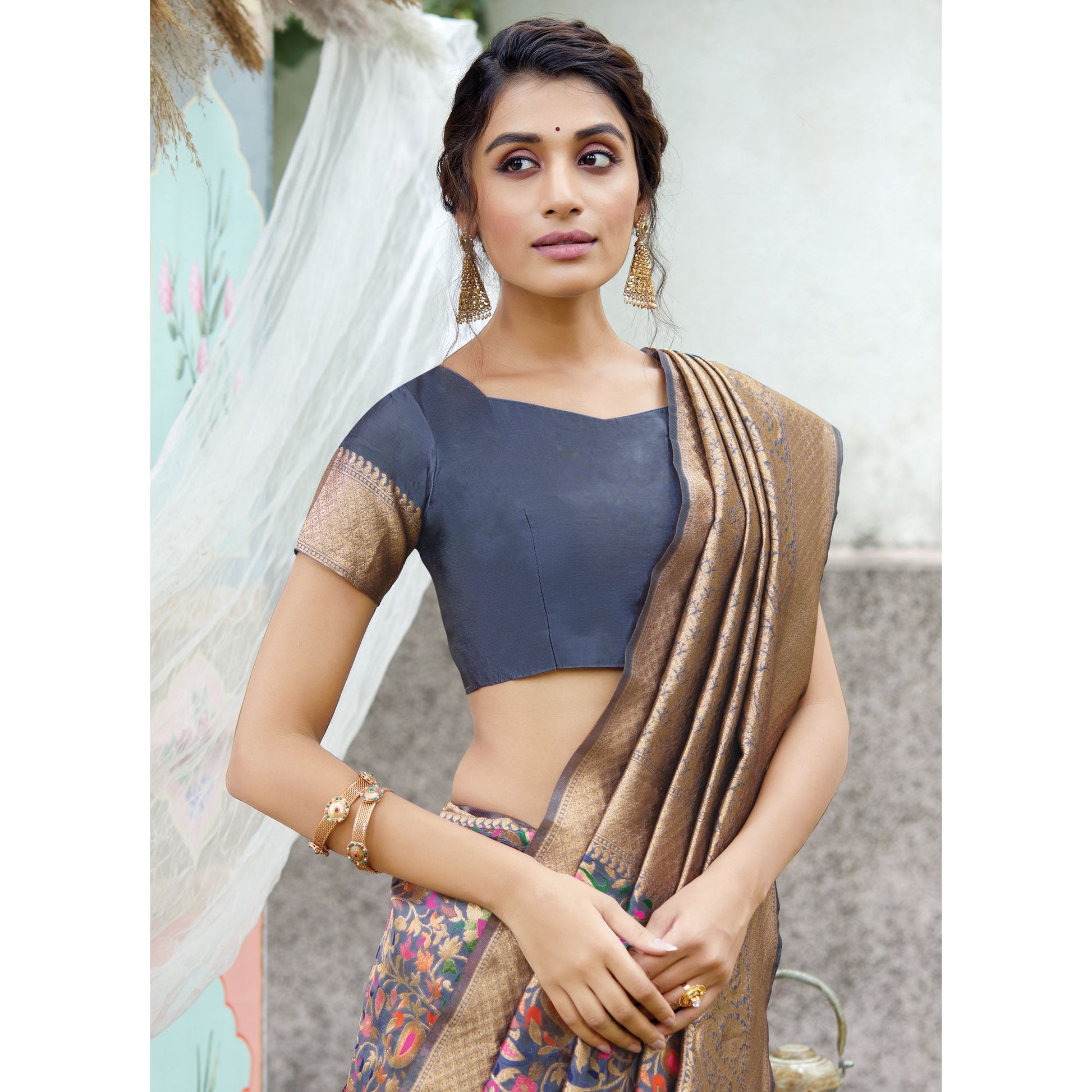 Grey Woven Art Silk Saree