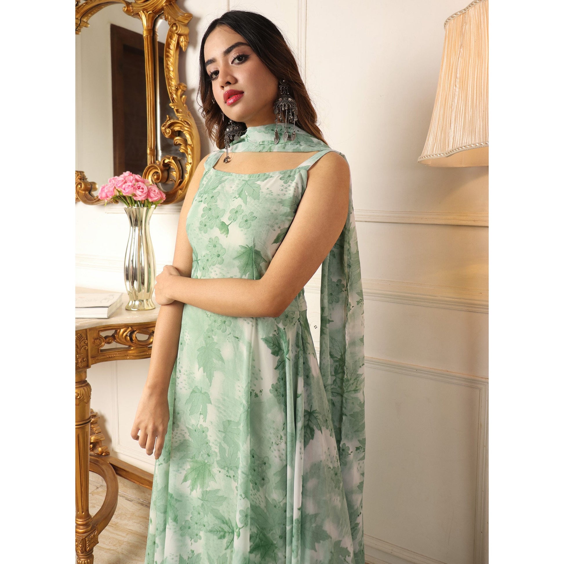 green-floral-printed-georgette-anarkali-suit