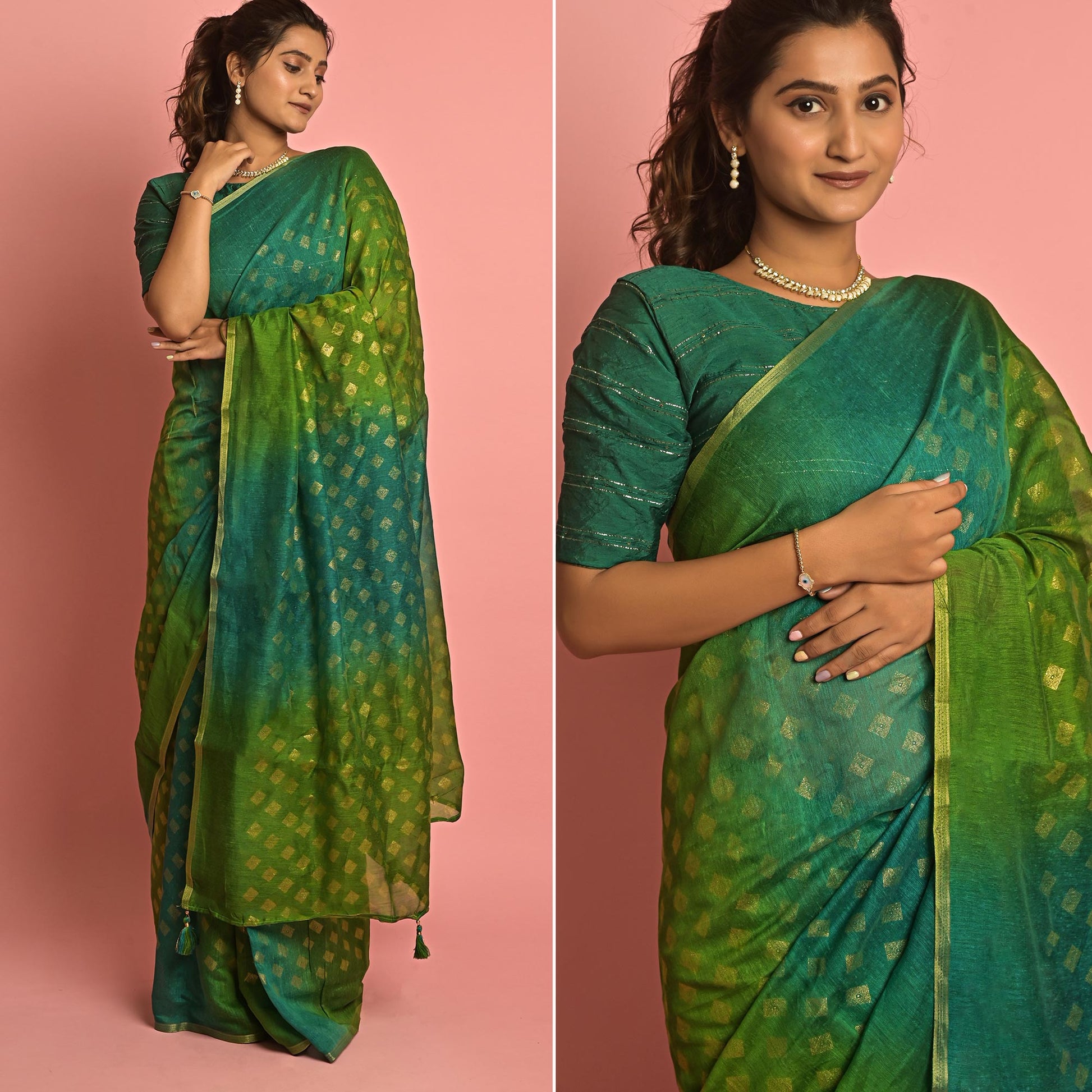 green-teal-foil-printed-poly-cotton-saree