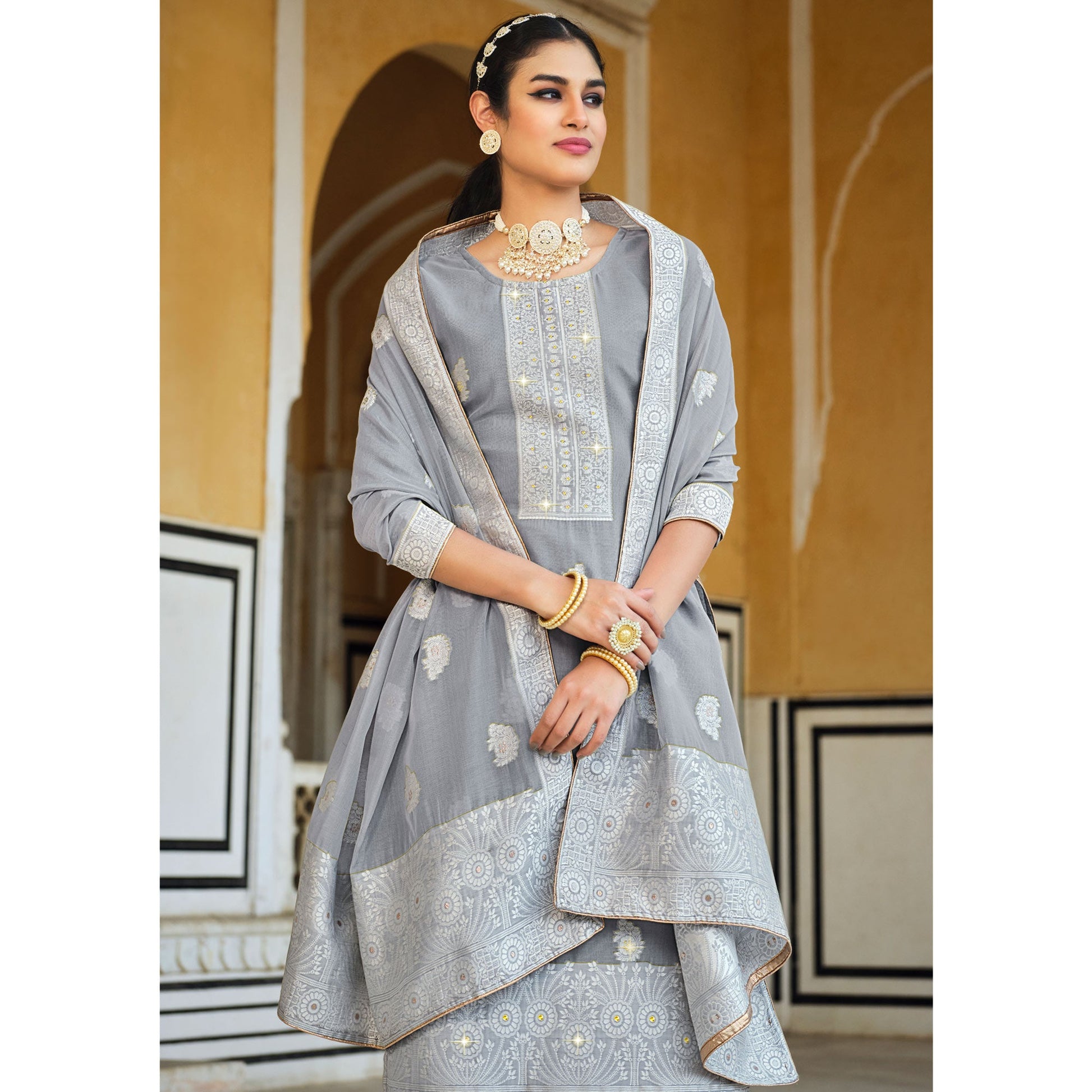 Grey Woven Pure Cotton Suit