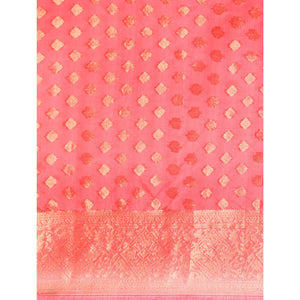 Gajari Pink Woven Organza Silk Saree With Tassels